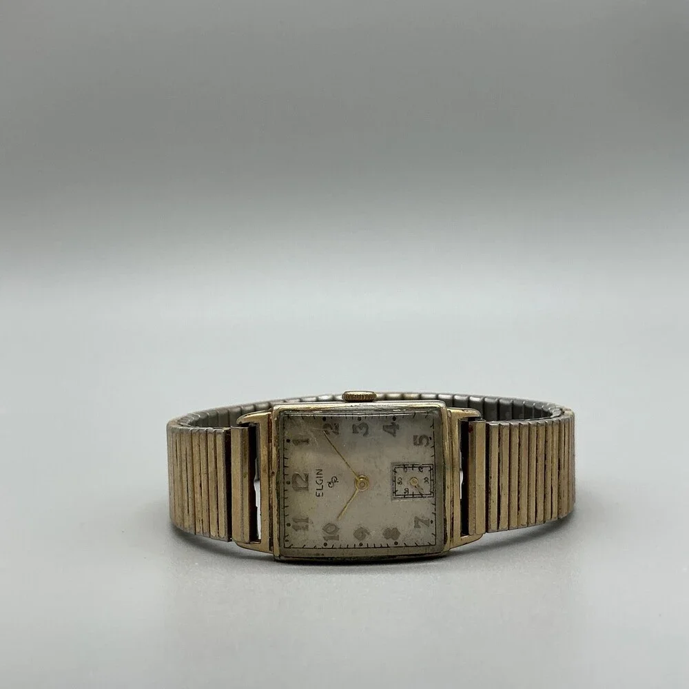 Vintage Elgin Mens Watch 21mm Tank 10K Gold Filled Expansion Band Manual